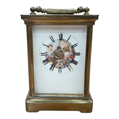 Lot 670 - 20th century enamelled carriage clock with figure decoration