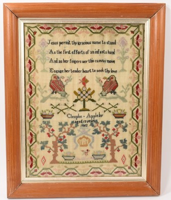 Lot 707 - Mid 19th century hand stitched sampler by Cleophe Appleby