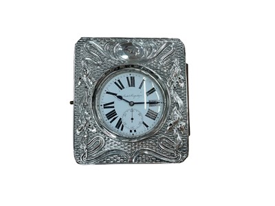 Lot 288 - Large Edwardian silver plated pocket watch, in a leather covered pocket watch stand