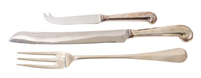 Lot 333 - Contemporary Haviland silver bread fork, together with a similar bread knife and cheese knife, 4.20 ozs of weighable silver, (3)