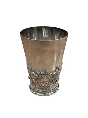 Lot 290 - Fine quality, 1940s silver plated beaker, with overlaid cherub and cloud decoration