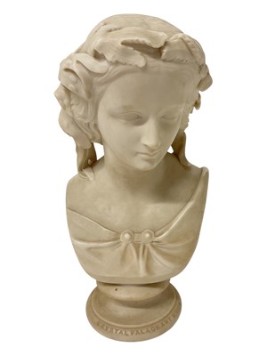 Lot 140 - Copeland Parian head and shoulder bust of Miranda, after W C Marshall RA, circa 1870, for the Crystal Palace Art Union, 27.5cm high