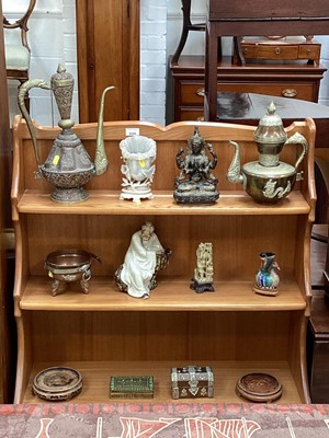 Lot 5092 - Group of oriental items including a Tibetan bronze Buddha, copper ewers etc