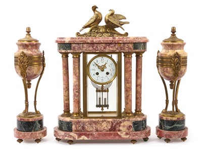 Lot 674 - Continental marble clock garniture