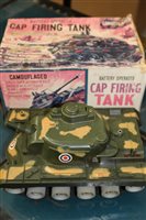 Lot 2866 - Louis Marx battery-operated Cap Firing Tank in...