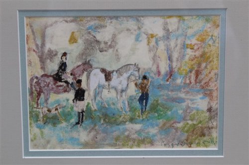 Lot 1084 - *Peggy Somerville (1918-1975) pastel - hunters...
