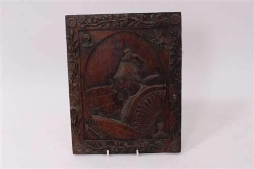 Lot 725 - Unusual 19th century carved oak panel,...