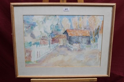 Lot 1071 - Peggy Somerville (1918-1975) watercolour - Village Gossip, initialled, 35.5cm x 56cm, in glazed frame 
 Provenance: David Messum Fine Art. Studio Collection 47, Autumn 2001
