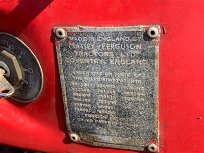 Lot 2954 - 1960 Massey Ferguson 35 (FE - 35), 3 Cylinder Perkins Diesel Tractor, Reg. No. 389 TVX (V5 Document Present), 6588 indicated hours, in good running order with recently replaced front tyres, togethe...