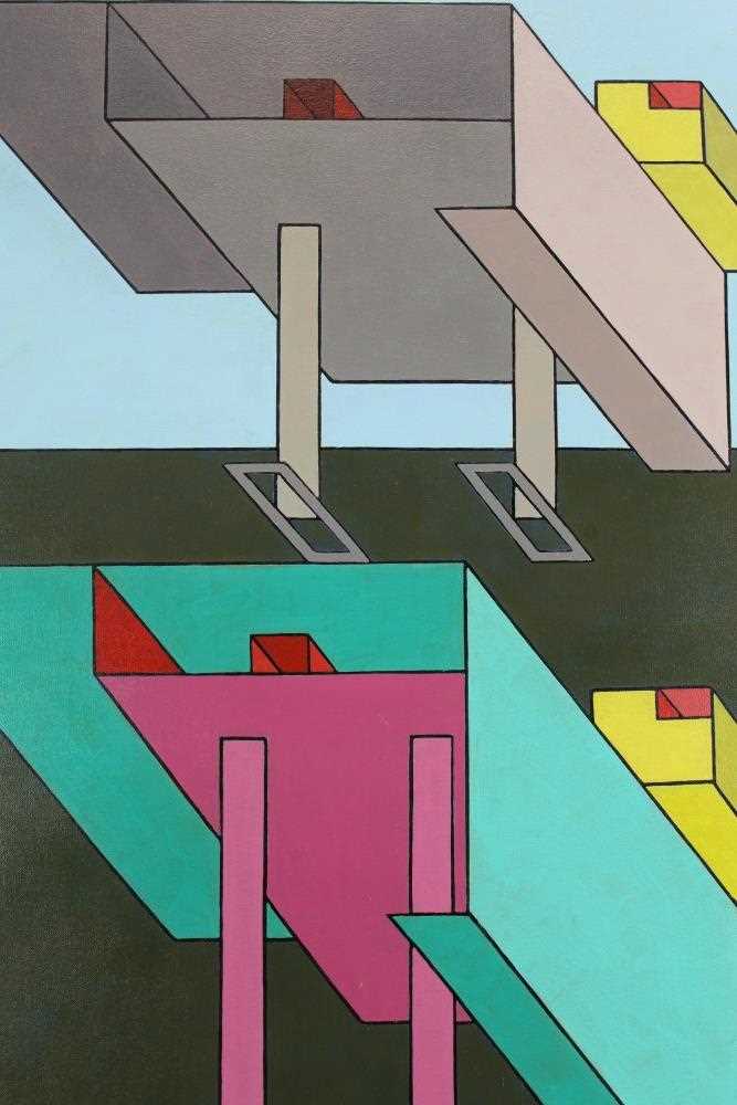 Lot 950 - Ron Sims - Gliding twin seabirds and roof tops