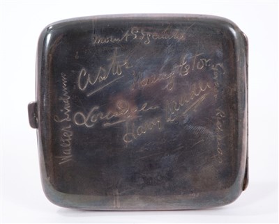 Lot 411 - Unusual 1920s silver cigarette case with engraved signatures of Gracie Fields, Charlie Chaplin, Aga Khan and others