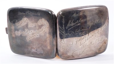 Lot 411 - Unusual 1920s silver cigarette case with engraved signatures of Gracie Fields, Charlie Chaplin, Aga Khan and others