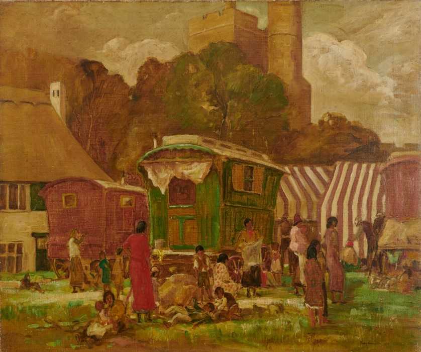 Lot 936 - *Peggy Somerville (1918-1975) oil on canvas - Summer Fair on Cavendish Green