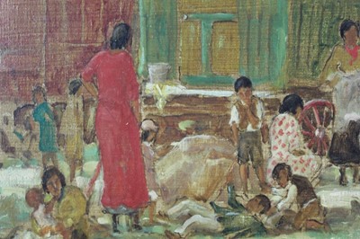 Lot 936 - *Peggy Somerville (1918-1975) oil on canvas - Summer Fair on Cavendish Green