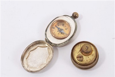 Lot 1139 - Mixed lot to include Agate bell-push, Mauchline pin cushion-canterbury scene, miniature compass, coquilla egg and a folding corkscrew (5)