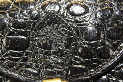 Lot 3085 - Mulberry Vintage Handbag small Black mock croc leather satchel style with shoulder strap.  Impressed Mulberry tree logo and tweed lining.