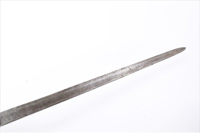 Lot 727 - 18th century French hunting sword with spiral twist ebony hilt, recurving cross guard and etched fullered blade. 72cm overall .