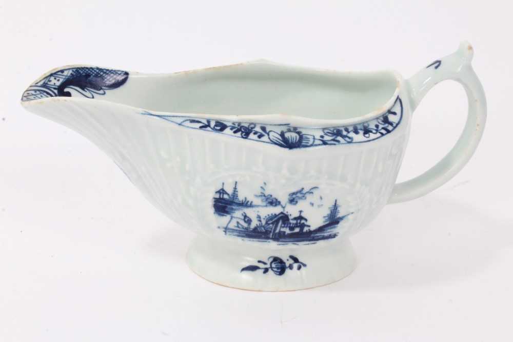 Lot 68 - Lowestoft blue and white sauceboat, circa 1760