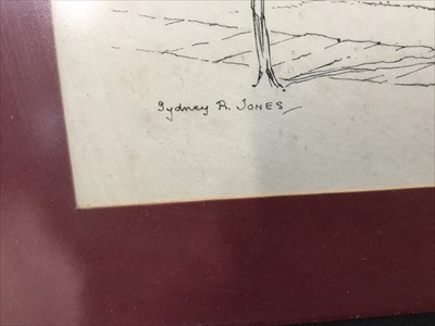 Lot 253 - Sydney R Jones - pen and ink - Port sunlight, signed by the artist and Port Sunlight architect P. Lomax-Simpson