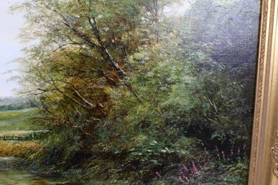 Lot 360 - Peter Snell (b.1935), oil on canvas - river landscape, signed, in gilt frame