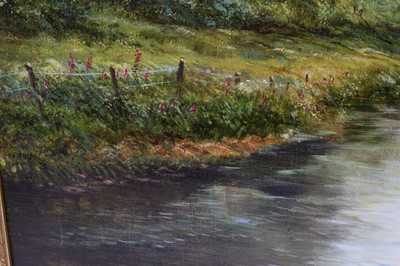 Lot 360 - Peter Snell (b.1935), oil on canvas - river landscape, signed, in gilt frame