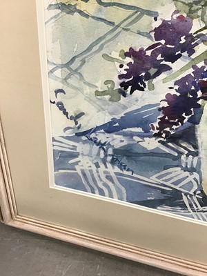 Lot 1017 - Sandy  Larkman  (b.1944) watercolour - Delphiniums, signed, in glazed frame, 72cm x 53cm