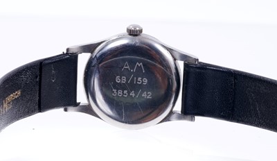 Lot 582 - Omega Air Ministry 6B pilot's wristwatch, the white dial with black Arabic numerals and outer track recording minutes and seconds, with centre seconds with blued steel hands, in circular stainless...