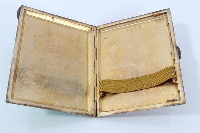 Lot 66 - Silver and green guilloche enamel cigarette case and matching lighter