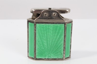 Lot 66 - Silver and green guilloche enamel cigarette case and matching lighter
