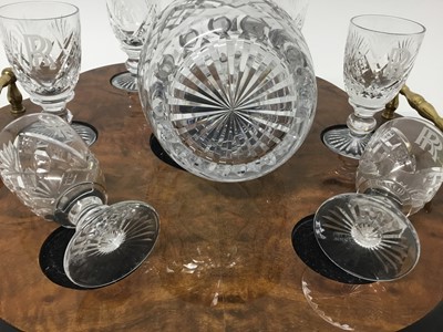 Lot 339 - Rolls Royce decanter and glasses set on burr walnut tray