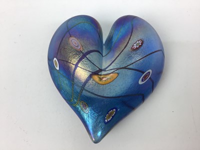 Lot 156 - John Ditchfield Glasform iridescent paperweight in the form of a heart, signed, 9cm x 8.5cm