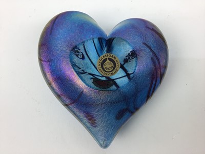 Lot 156 - John Ditchfield Glasform iridescent paperweight in the form of a heart, signed, 9cm x 8.5cm