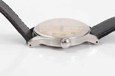 Lot 140 - 1950s Gentleman's Omega wristwatch in stainless steel case with silvered dial , luminous Arabic numerals with subsidiary seconds on leather strap, the case 37mm.