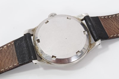 Lot 140 - 1950s Gentleman's Omega wristwatch in stainless steel case with silvered dial , luminous Arabic numerals with subsidiary seconds on leather strap, the case 37mm.