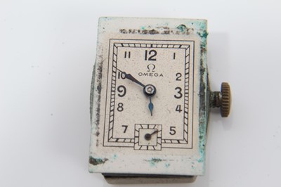 Lot 264 - 1930s gentlemans 18ct gold Omega  retangular wristwatch with silvered dial on 9ct gold mesh bracelet strap