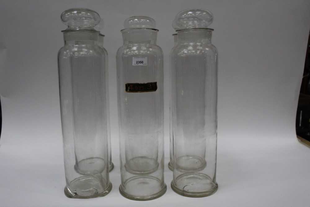 Lot 52 - Set of six late 19th / early 20th century confectionery jars and covers, two damaged