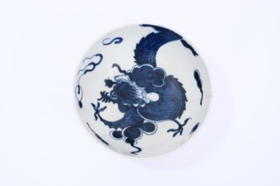 Lot 34 - Lowestoft bowl, of small size, painted in blue with the Dragon pattern, 11.1cm diameter