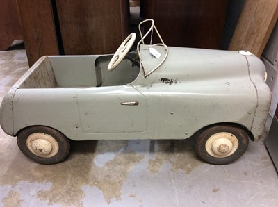Lot 1230 - Vintage 1950's Tri-ang pedal car in original unrestored condition with original paint and decals, 92cm overall length
