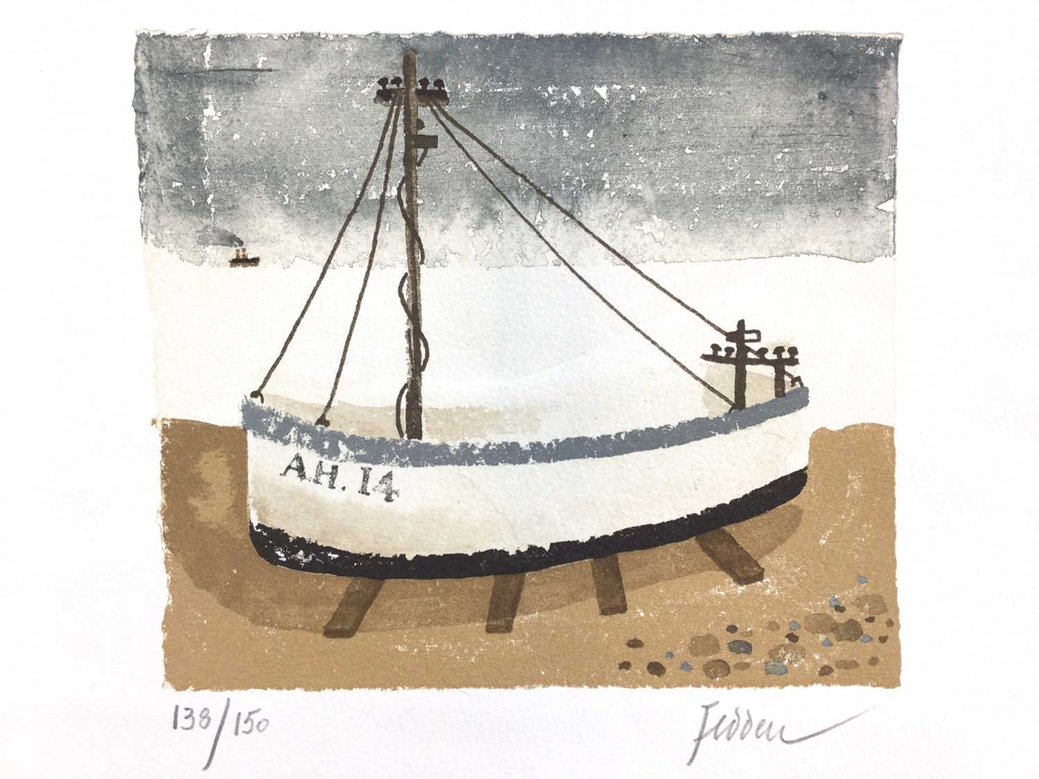 Lot 1058 - *Mary Fedden (1915-2012) signed limited edition print, Aldeburgh Fishing Boat, 2003, signed in pencil and numbered 138 of 150, 16.5 x 18.5cm.
