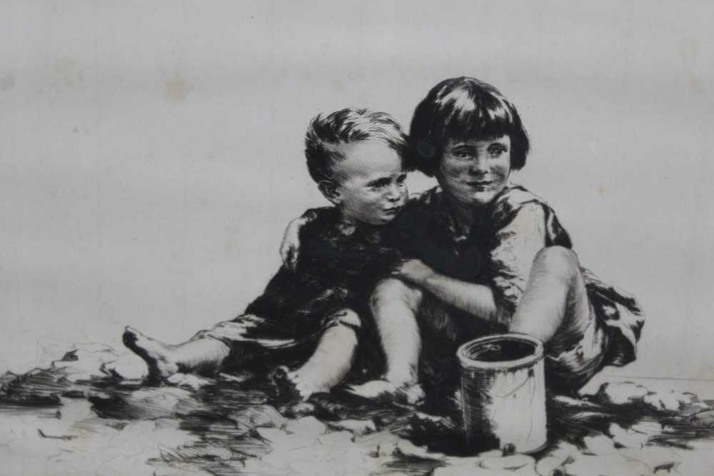 Lot 33 - Sidney Tushingham (1884-1968) signed etching - two children, 26cm x 30cm, in glazed frame p