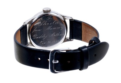 Lot 602 - 1940s gentlemen's Omega stainless steel wristwatch with manual wind Omega 15 jewel 23.4SC T1 calibre movement, numbered 9765017, the circular silvered dial with centre seconds and blued steel hands...