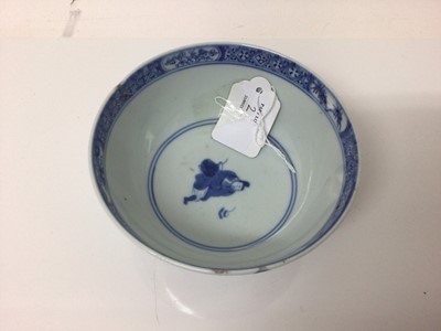 Lot 2 - Chinese Kangxi porcelain jug and cover with later silver mount, together with a bowl (2)