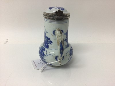 Lot 2 - Chinese Kangxi porcelain jug and cover with later silver mount, together with a bowl (2)