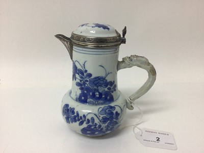Lot 2 - Chinese Kangxi porcelain jug and cover with later silver mount, together with a bowl (2)
