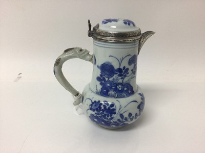 Lot 2 - Chinese Kangxi porcelain jug and cover with later silver mount, together with a bowl (2)
