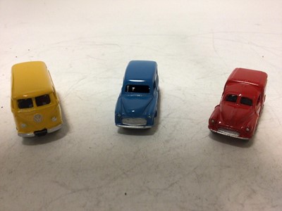 Lot 2043 - Dinky Dublo, VW Delivery Van 071, Royal Mail Van 068, Commer Van 063, Austin Taxi 067, Austin Lorry 064, all boxed (5)
