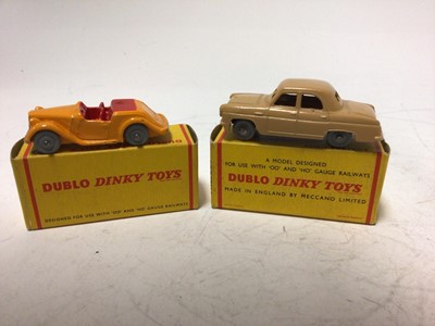 Lot 2044 - Dinky Dublo Morris Pick Up 065, Ford Prefect 061, Massey Harris Ferguson Tractor 069, Singer Roadster 062, Lansing Bagnall Tractor and Trailer 076, all boxed
