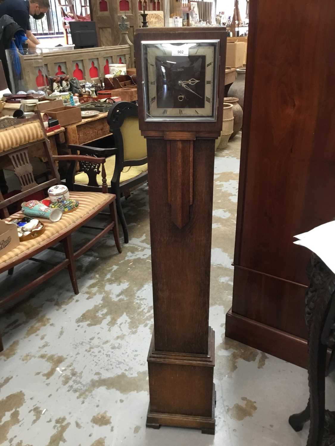 Lot 902 - 1930s Smiths Grandmother clock in Art Deco oak case