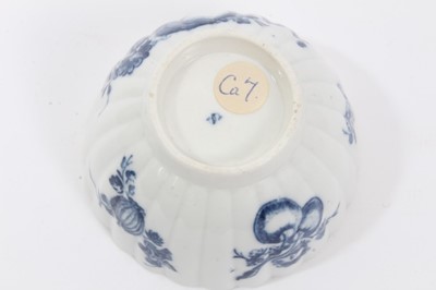 Lot 27 - Caughley tea bowl and saucer, circa 1780, of fluted form, printed in blue with the 'Apple' pattern, the saucer measuring 12.75cm diameter
