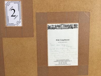 Lot 126 - Peter Brookes (b. 1943) original cartoon for The Times 'Hackney's Vuvuzela' signed and inscribed to margin, image 20 x 29cm, glazed frame with attached note from the artist verso